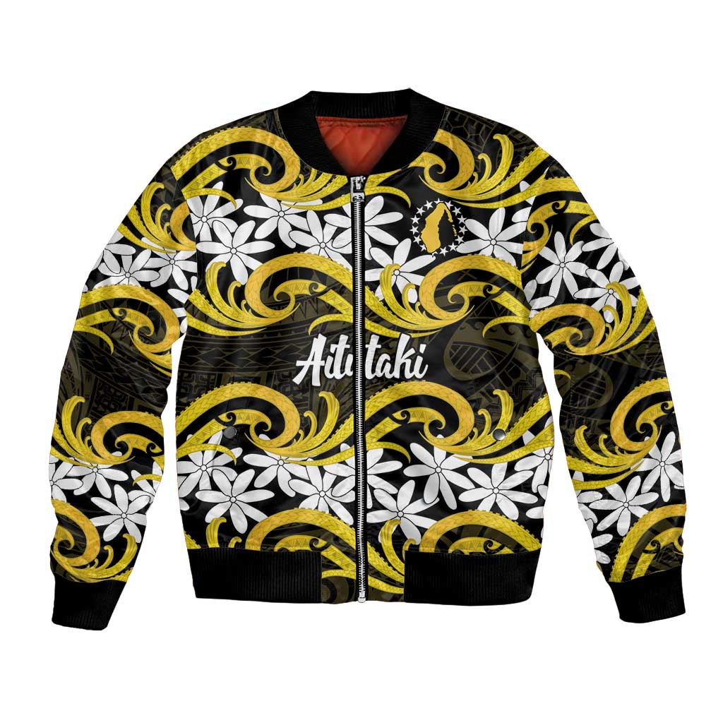 Personalised Cook Islands Aitutaki Bomber Jacket Tiare Maori Polynesian Waves Tattoo LT14 Unisex Yellow - Polynesian Pride