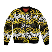 Personalised Cook Islands Aitutaki Bomber Jacket Tiare Maori Polynesian Waves Tattoo LT14 Unisex Yellow - Polynesian Pride