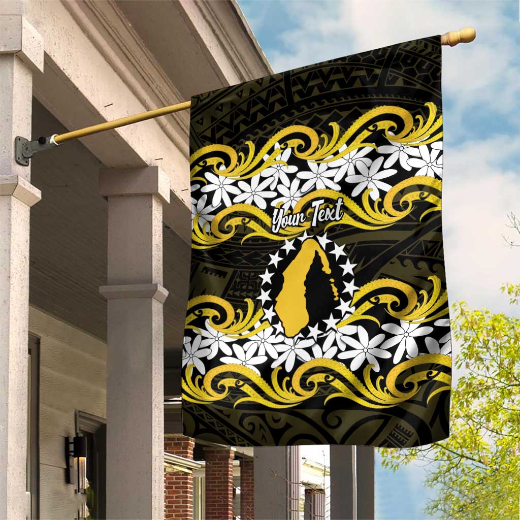 Personalised Cook Islands Aitutaki Garden Flag Tiare Maori Polynesian Waves Tattoo LT14 House Flag Yellow - Polynesian Pride