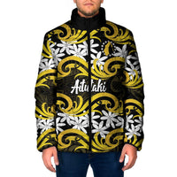 Personalised Cook Islands Aitutaki Padded Jacket Tiare Maori Polynesian Waves Tattoo LT14 Men Yellow - Polynesian Pride