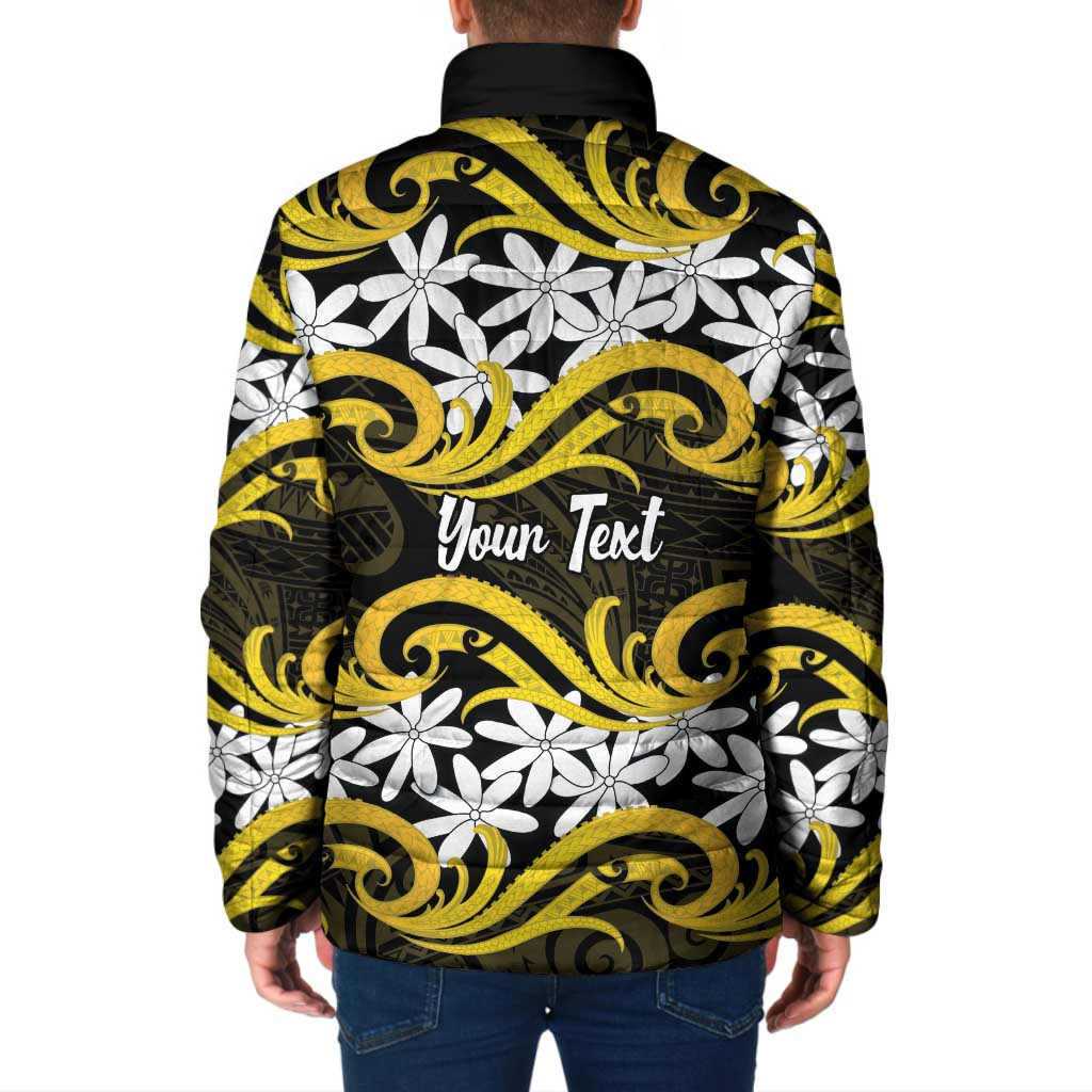 Personalised Cook Islands Aitutaki Padded Jacket Tiare Maori Polynesian Waves Tattoo LT14 - Polynesian Pride