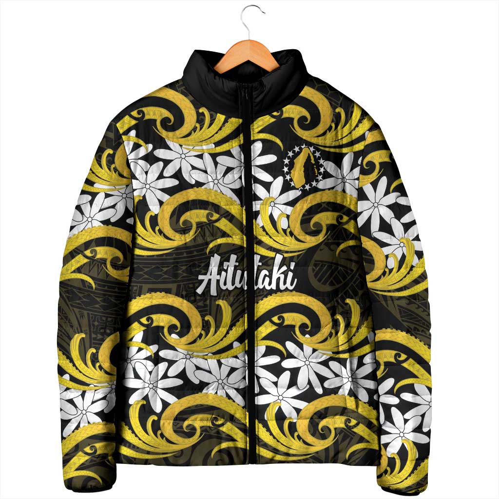 Personalised Cook Islands Aitutaki Padded Jacket Tiare Maori Polynesian Waves Tattoo LT14 - Polynesian Pride