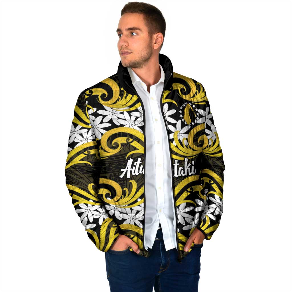 Personalised Cook Islands Aitutaki Padded Jacket Tiare Maori Polynesian Waves Tattoo LT14 - Polynesian Pride
