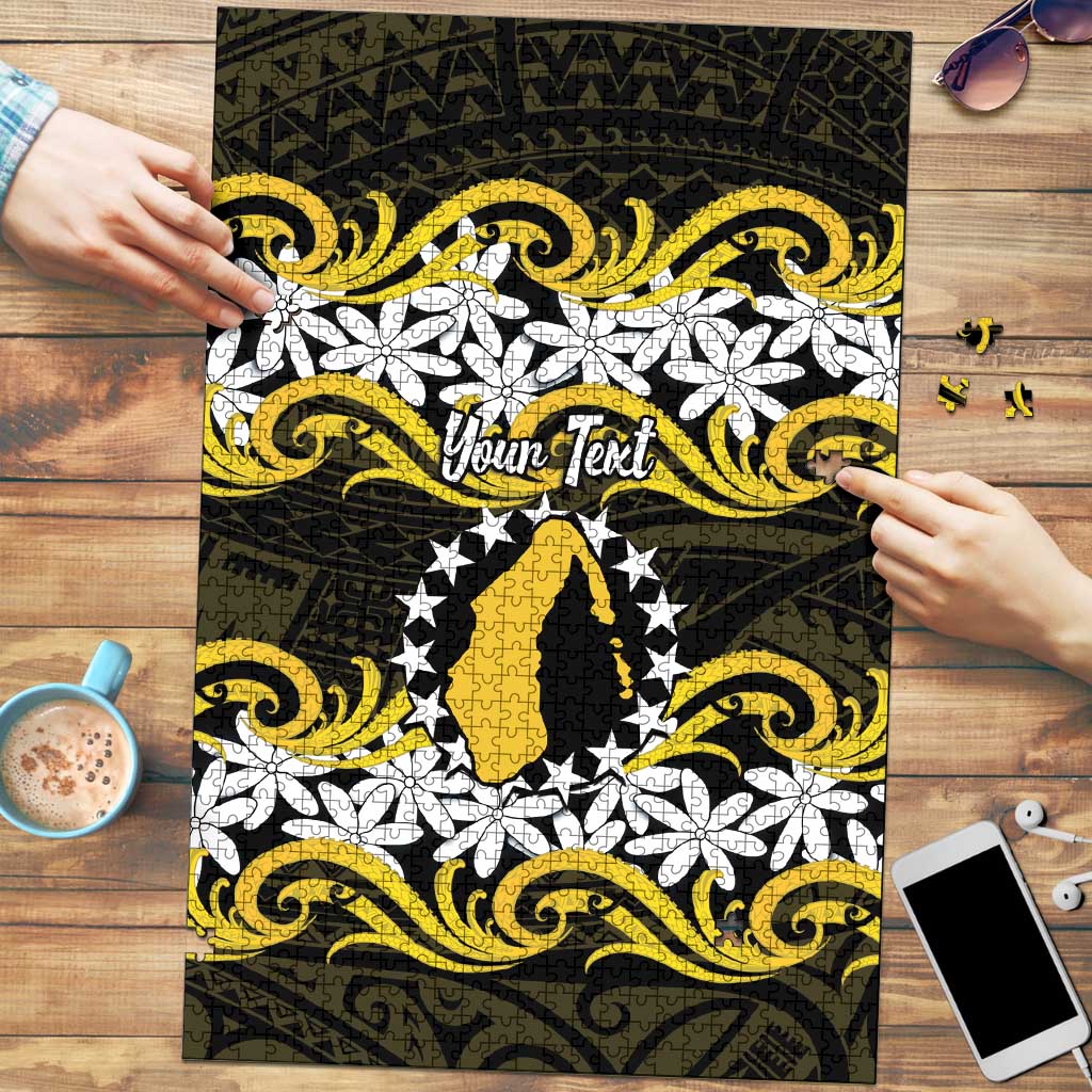 Personalised Cook Islands Aitutaki Puzzle Tiare Maori Polynesian Waves Tattoo LT14 Yellow - Polynesian Pride