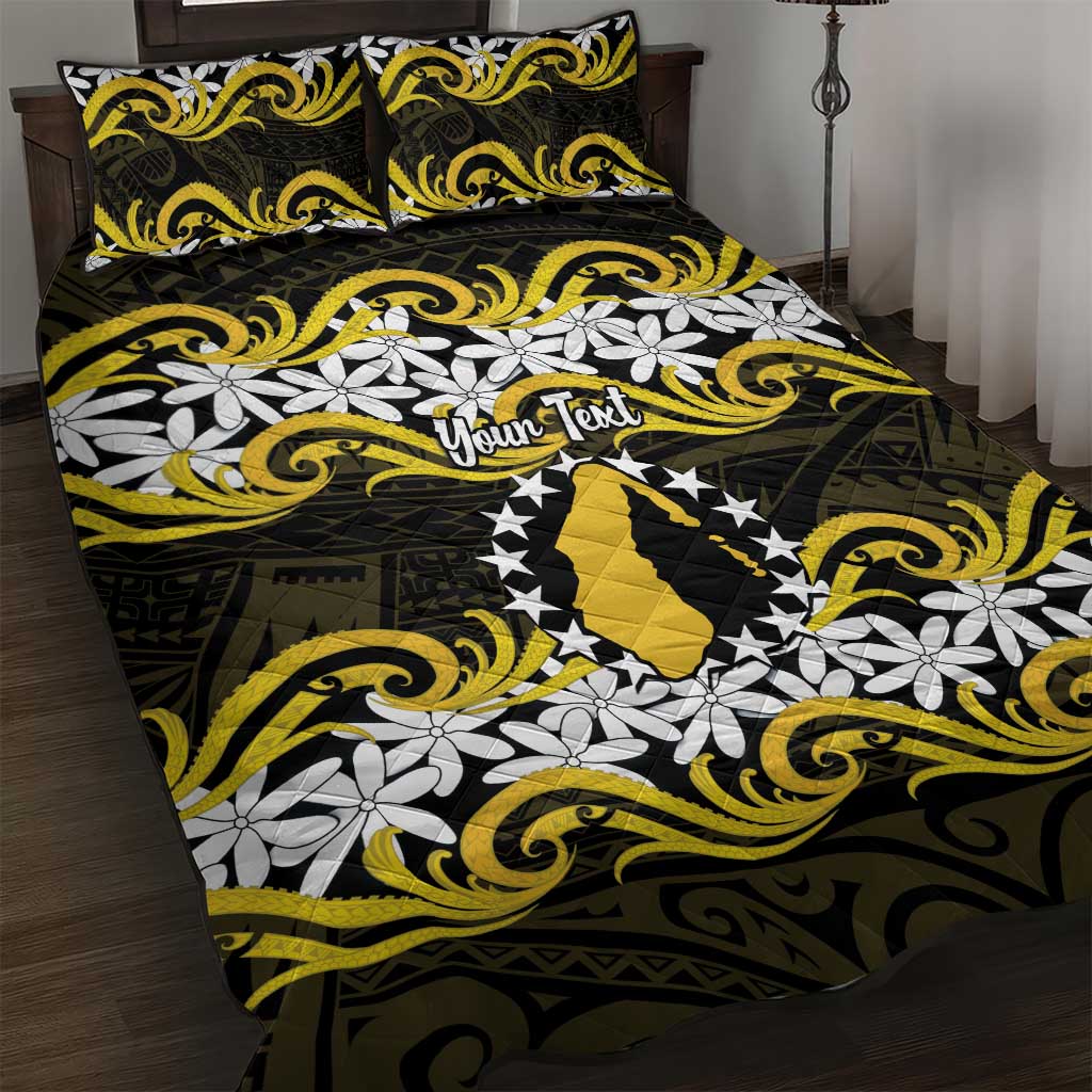 Personalised Cook Islands Aitutaki Quilt Bed Set Tiare Maori Polynesian Waves Tattoo LT14 Yellow - Polynesian Pride
