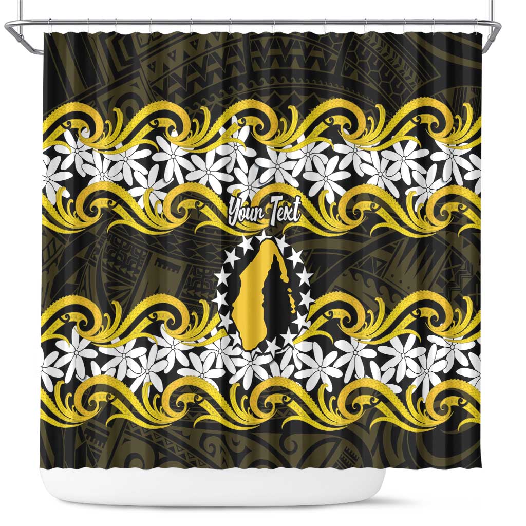 Personalised Cook Islands Aitutaki Shower Curtain Tiare Maori Polynesian Waves Tattoo LT14 Yellow - Polynesian Pride