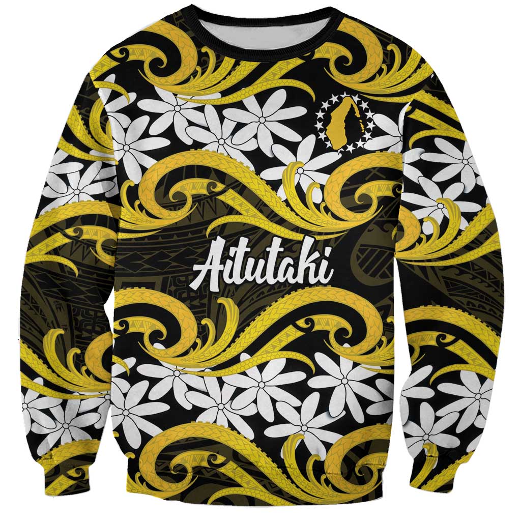 Personalised Cook Islands Aitutaki Sweatshirt Tiare Maori Polynesian Waves Tattoo LT14 Unisex Yellow - Polynesian Pride
