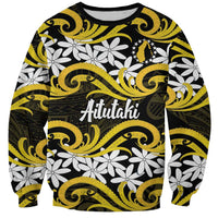 Personalised Cook Islands Aitutaki Sweatshirt Tiare Maori Polynesian Waves Tattoo LT14 Unisex Yellow - Polynesian Pride