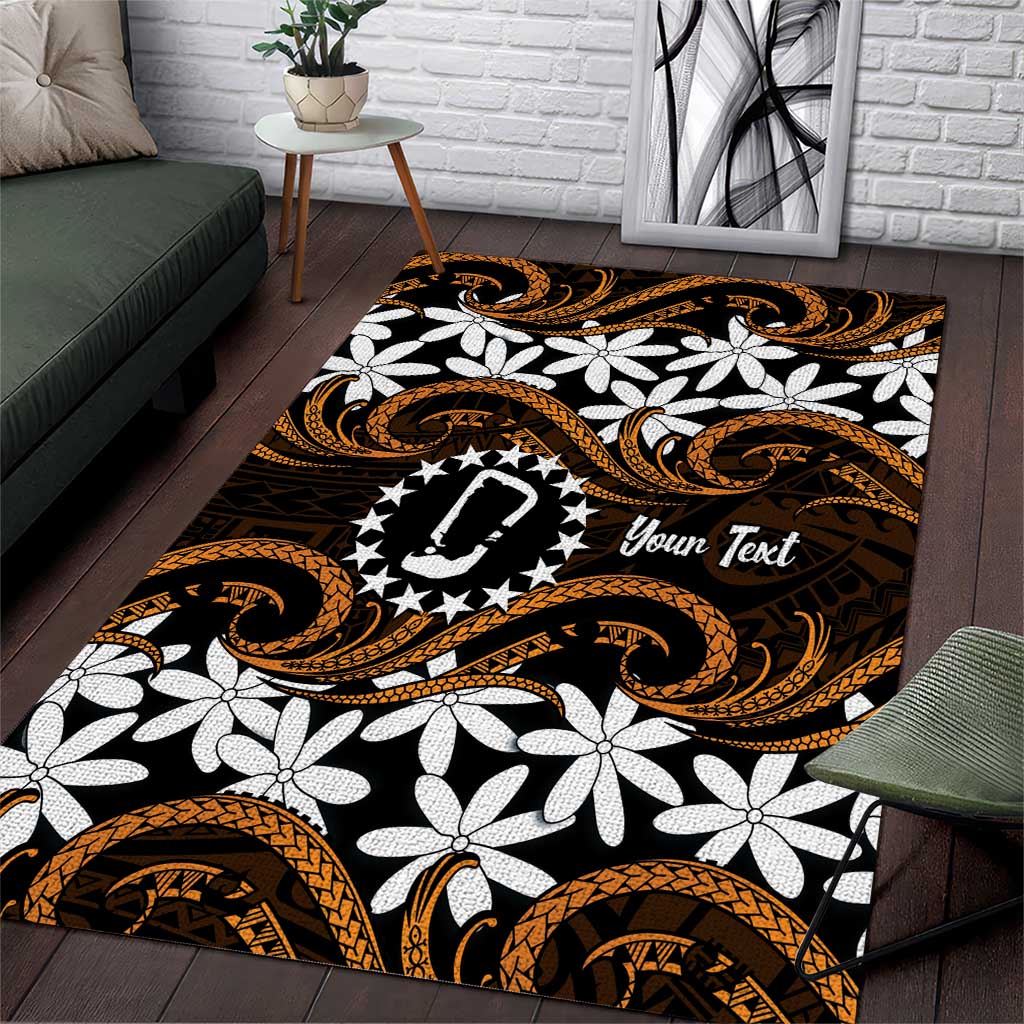 Personalised Cook Islands Rakahanga Area Rug Tiare Maori Polynesian Waves Tattoo LT14 Orange - Polynesian Pride