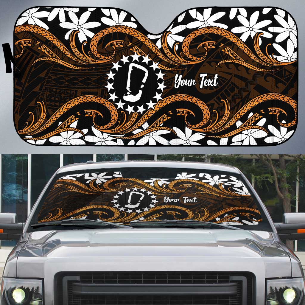 Personalised Cook Islands Rakahanga Auto Sun Shade Tiare Maori Polynesian Waves Tattoo LT14 Orange - Polynesian Pride