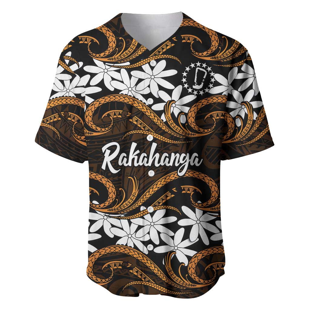 Personalised Cook Islands Rakahanga Baseball Jersey Tiare Maori Polynesian Waves Tattoo LT14 Orange - Polynesian Pride