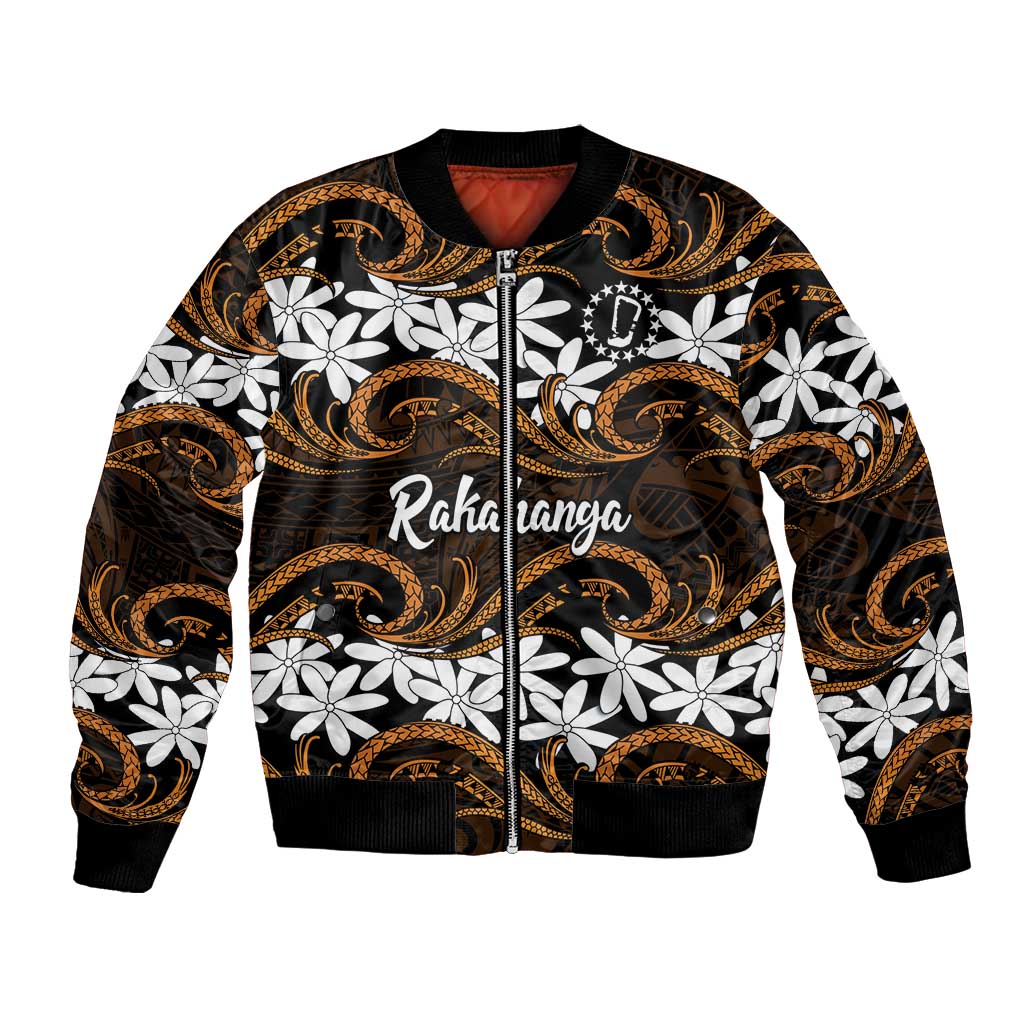 Personalised Cook Islands Rakahanga Bomber Jacket Tiare Maori Polynesian Waves Tattoo LT14 Unisex Orange - Polynesian Pride