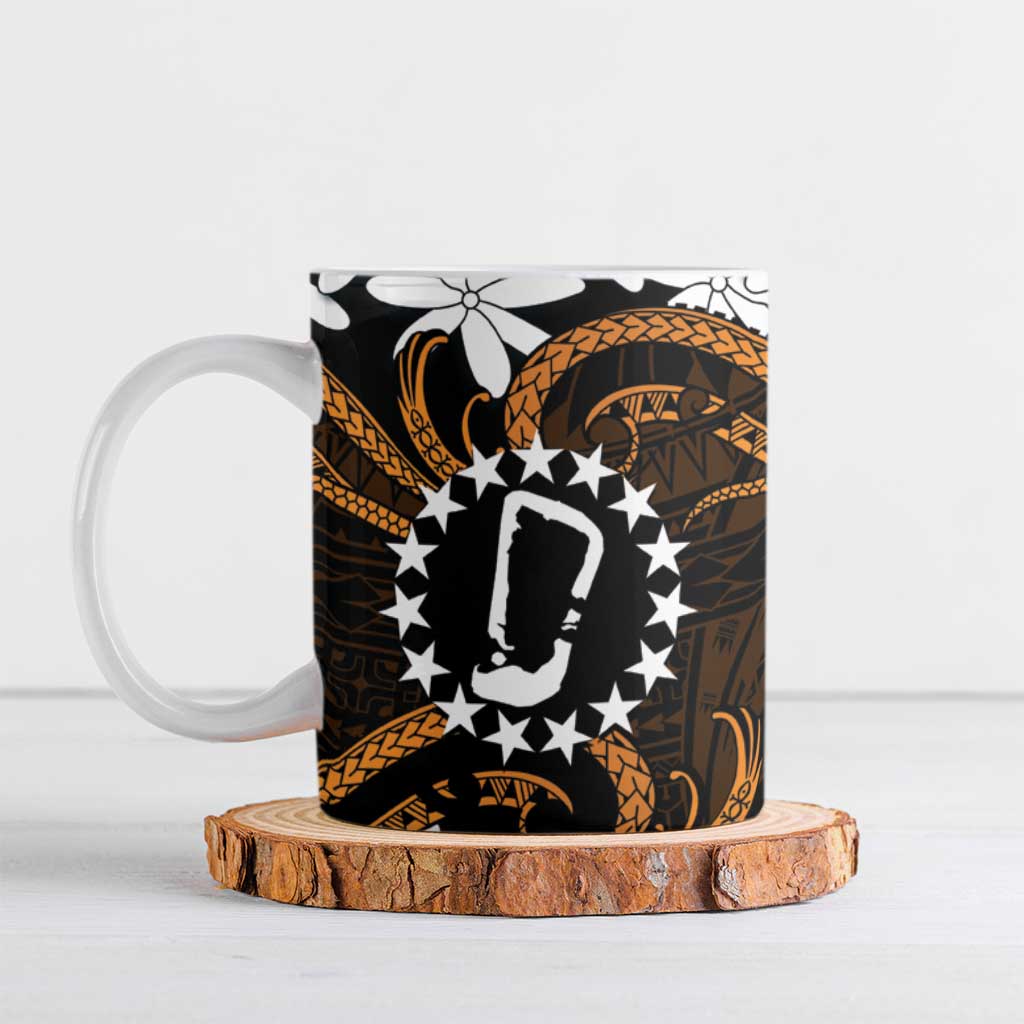 Personalised Cook Islands Rakahanga Ceramic Mug Tiare Maori Polynesian Waves Tattoo LT14 Orange - Polynesian Pride