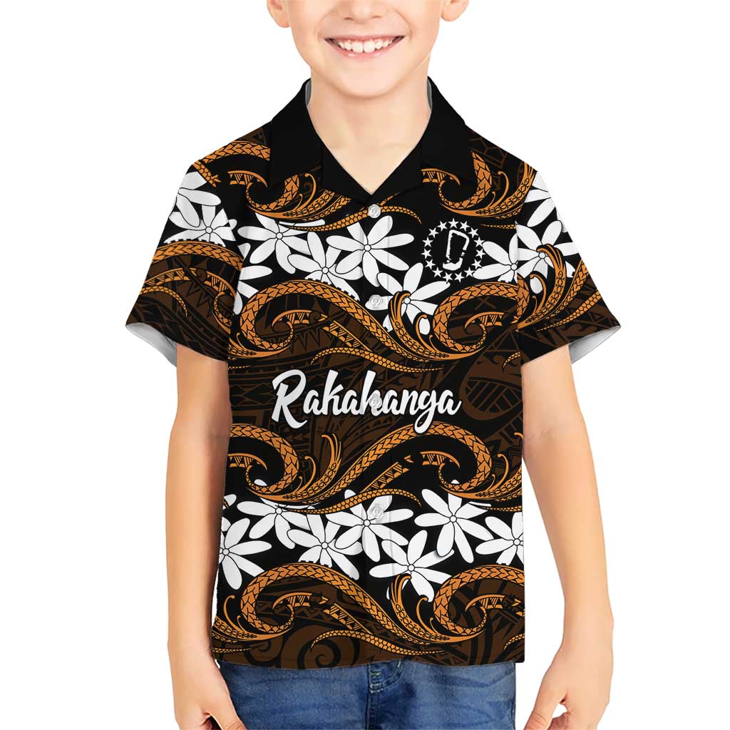 Personalised Cook Islands Rakahanga Kid Hawaiian Shirt Tiare Maori Polynesian Waves Tattoo LT14 Kid Orange - Polynesian Pride