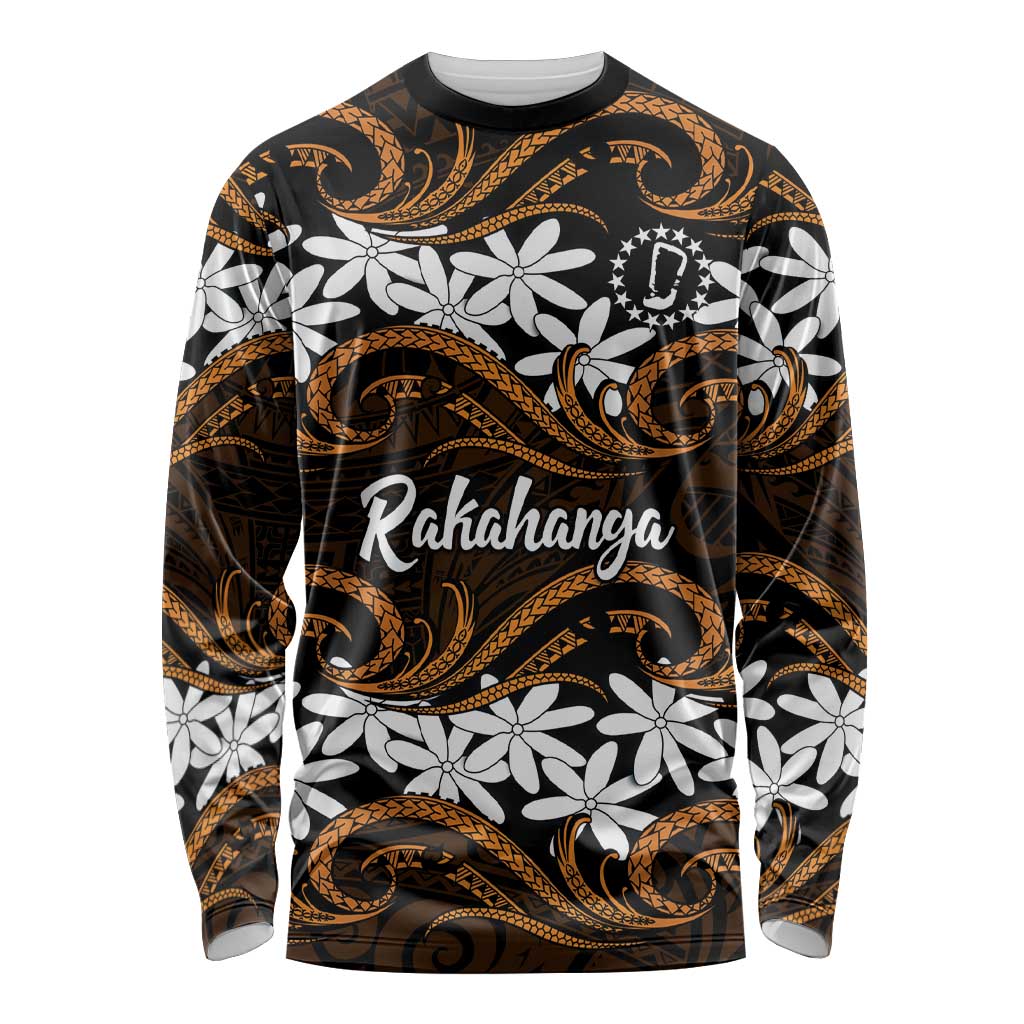 Personalised Cook Islands Rakahanga Long Sleeve Shirt Tiare Maori Polynesian Waves Tattoo LT14 Unisex Orange - Polynesian Pride