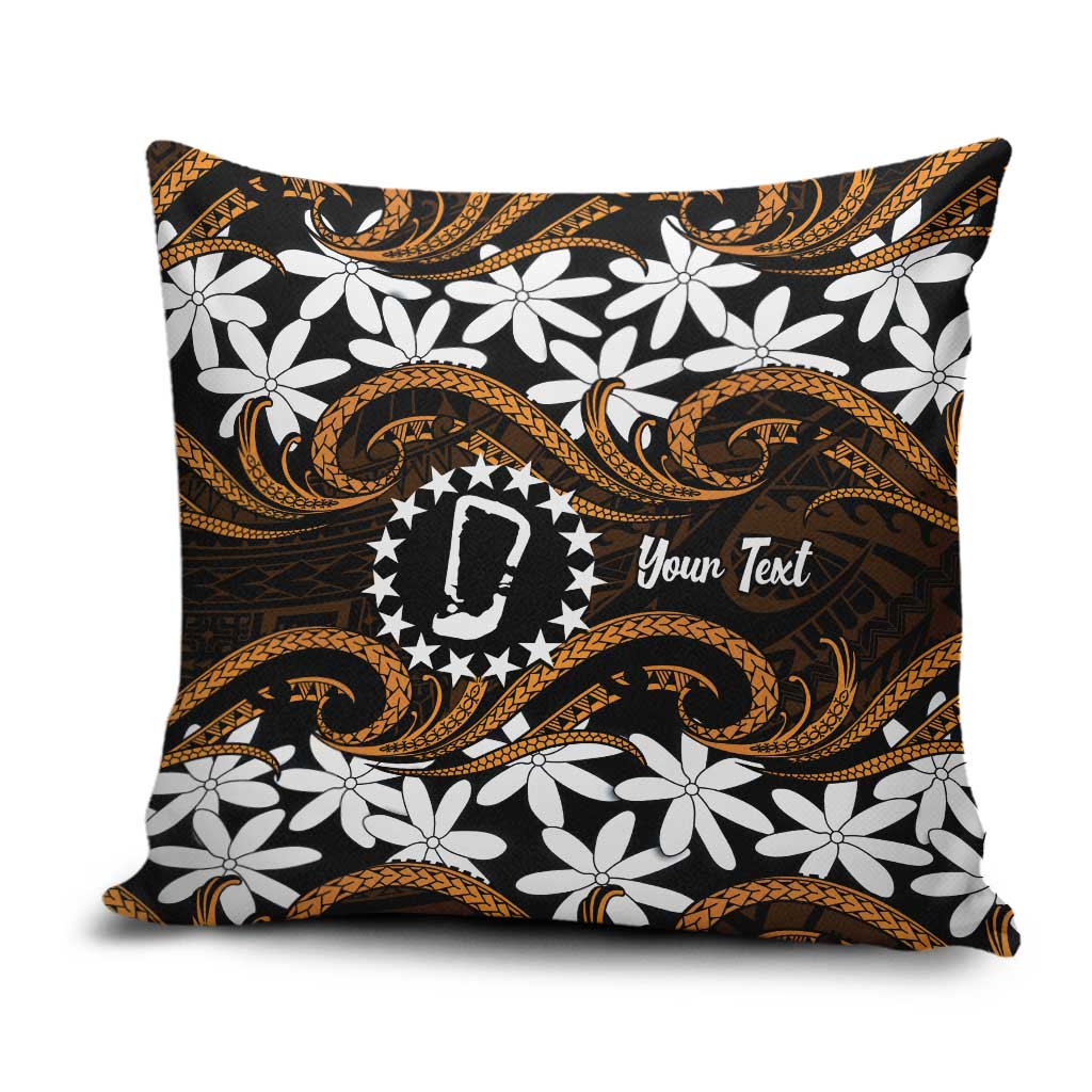 Personalised Cook Islands Rakahanga Pillow Cover Tiare Maori Polynesian Waves Tattoo LT14 Orange - Polynesian Pride