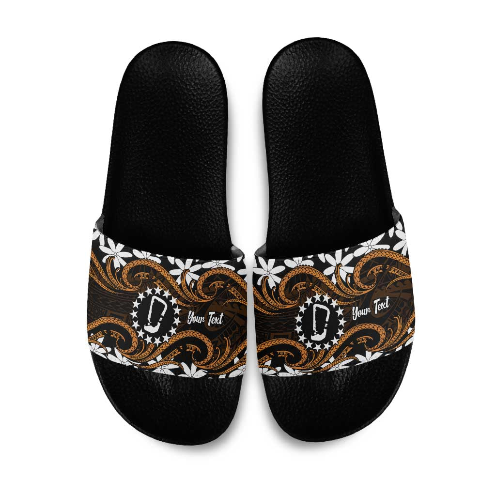 Personalised Cook Islands Rakahanga Slide Sandals Tiare Maori Polynesian Waves Tattoo LT14 Orange - Polynesian Pride