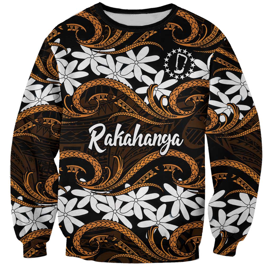 Personalised Cook Islands Rakahanga Sweatshirt Tiare Maori Polynesian Waves Tattoo LT14 Unisex Orange - Polynesian Pride