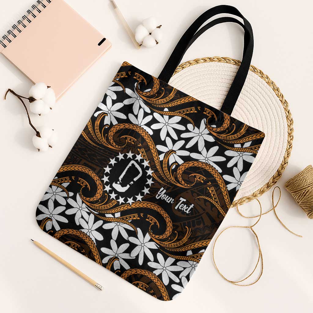 Personalised Cook Islands Rakahanga Tote Bag Tiare Maori Polynesian Waves Tattoo LT14 Black Strap One Size Orange - Polynesian Pride
