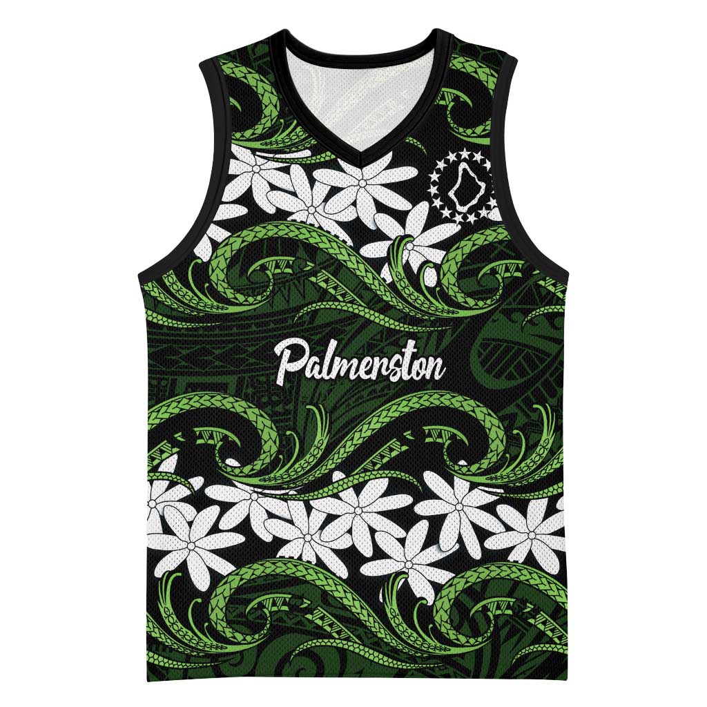 Personalised Cook Islands Palmerston Basketball Jersey Tiare Maori Polynesian Waves Tattoo LT14 Unisex Green - Polynesian Pride
