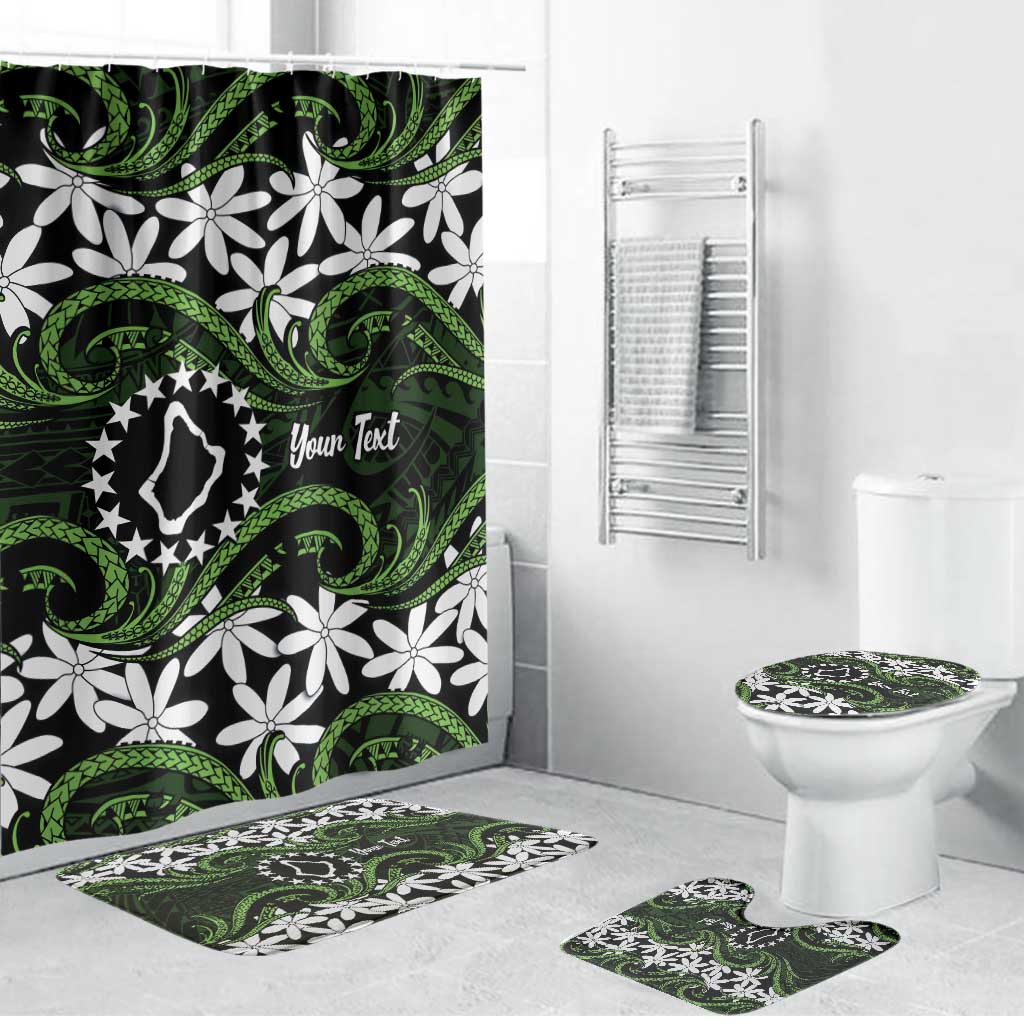 Personalised Cook Islands Palmerston Bathroom Set Tiare Maori Polynesian Waves Tattoo LT14 Bathroom Set (4 pcs) Green - Polynesian Pride