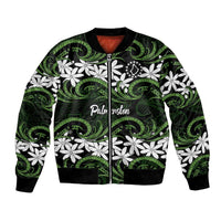 Personalised Cook Islands Palmerston Bomber Jacket Tiare Maori Polynesian Waves Tattoo LT14 Unisex Green - Polynesian Pride