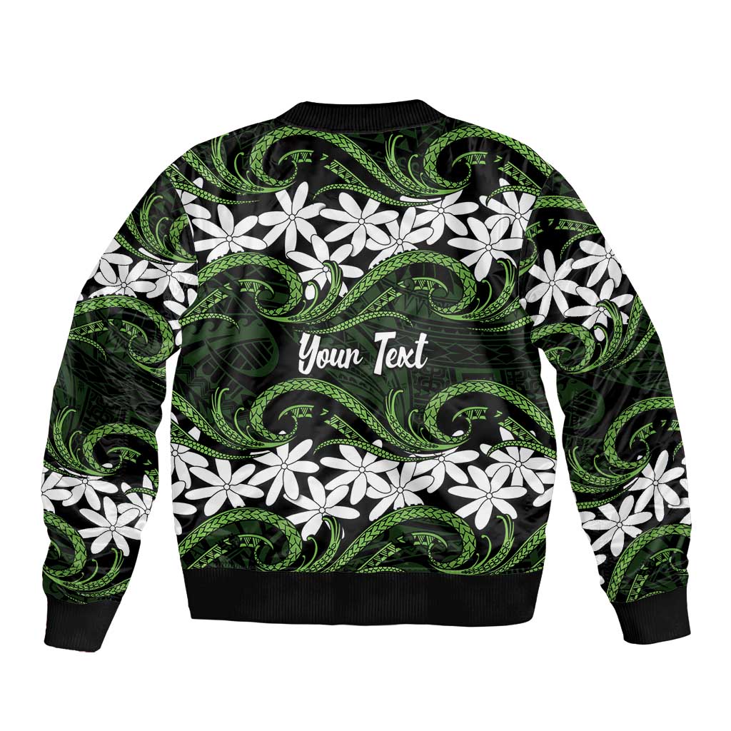 Personalised Cook Islands Palmerston Bomber Jacket Tiare Maori Polynesian Waves Tattoo LT14 - Polynesian Pride