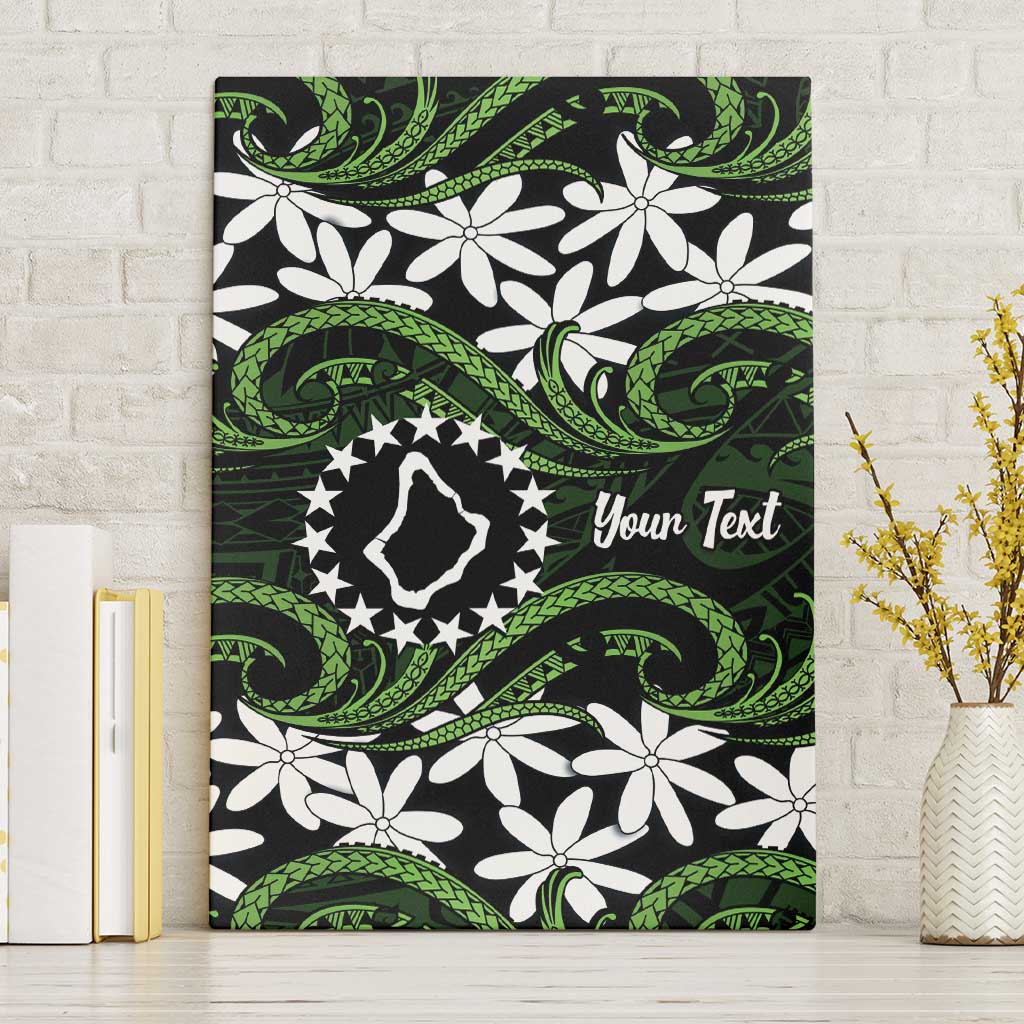 Personalised Cook Islands Palmerston Canvas Wall Art Tiare Maori Polynesian Waves Tattoo LT14 Without Frame Green - Polynesian Pride
