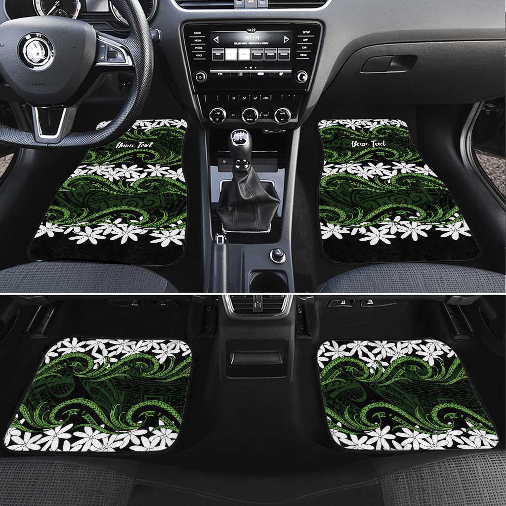 Personalised Cook Islands Palmerston Car Mats Tiare Maori Polynesian Waves Tattoo LT14 Set 4pcs Green - Polynesian Pride
