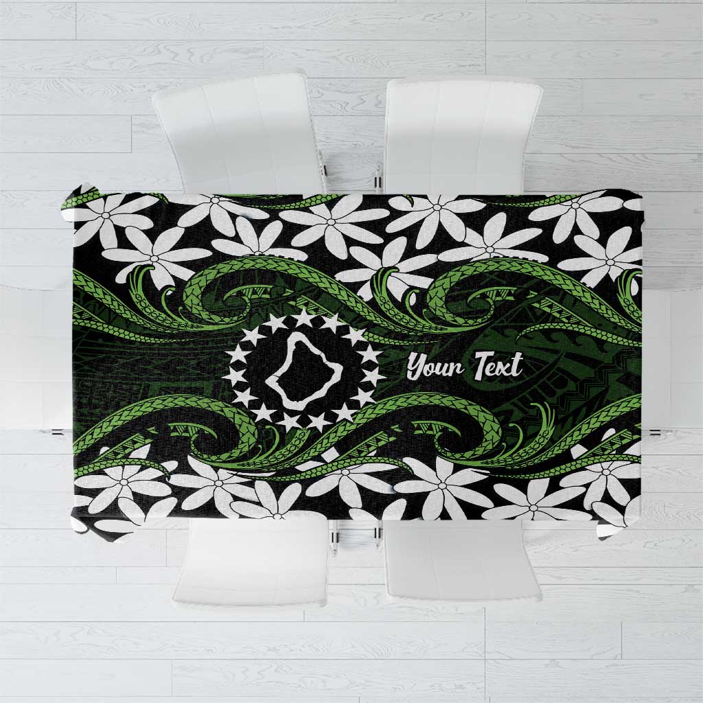Personalised Cook Islands Palmerston Tablecloth Tiare Maori Polynesian Waves Tattoo LT14 Green - Polynesian Pride