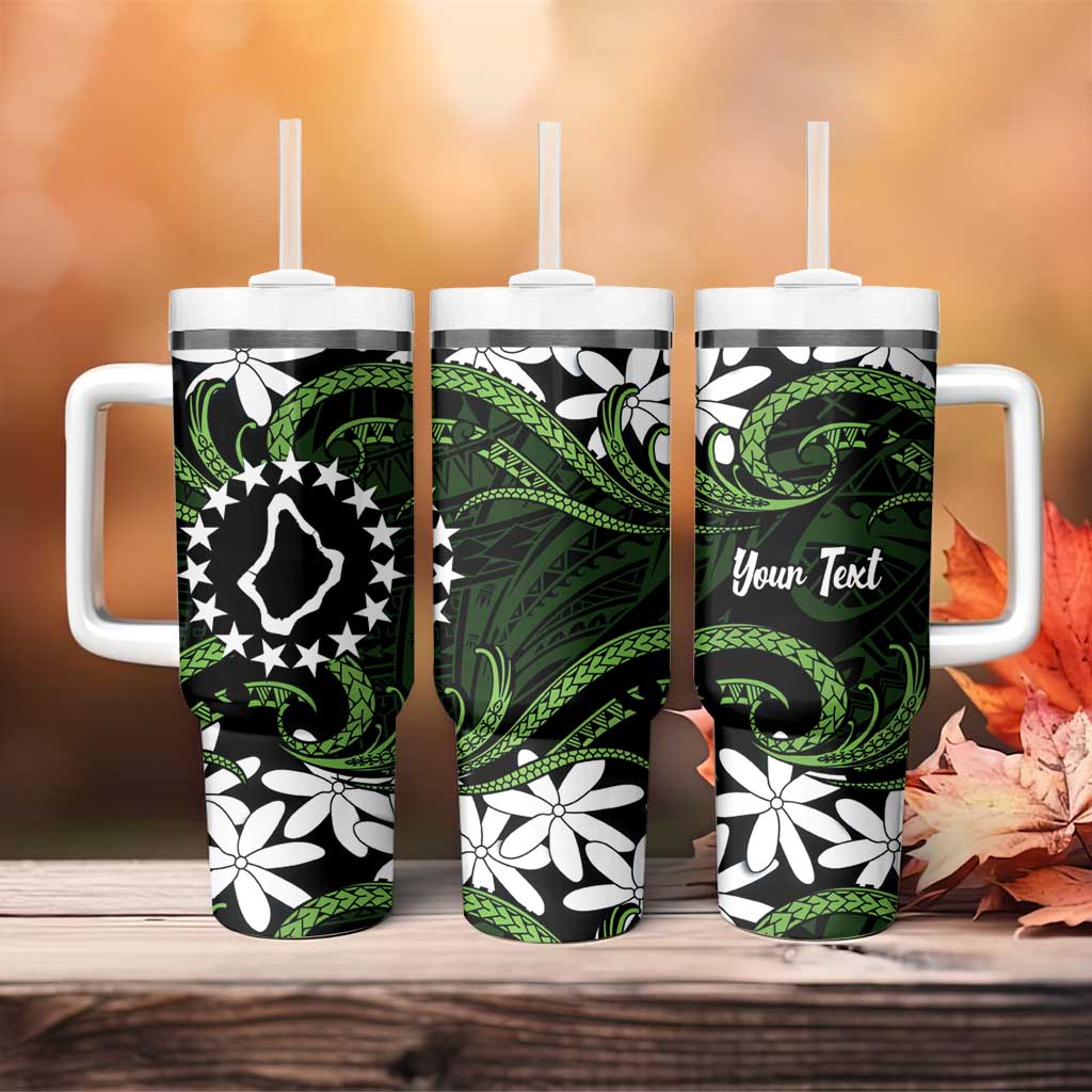 Personalised Cook Islands Palmerston Tumbler With Handle Tiare Maori Polynesian Waves Tattoo LT14 - Polynesian Pride