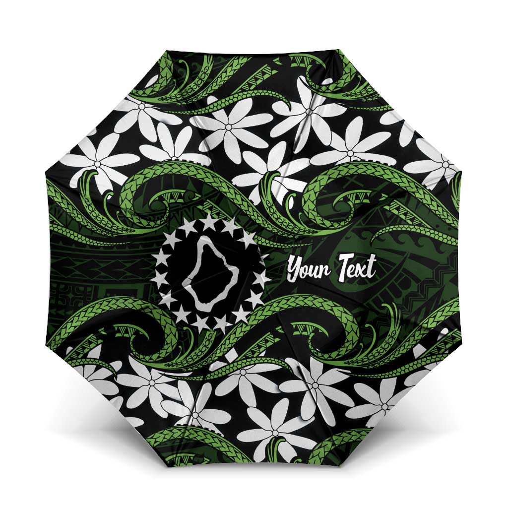 Personalised Cook Islands Palmerston Umbrella Tiare Maori Polynesian Waves Tattoo LT14 One Size Folded 11.42 inch Opened Diameter 37.4 inch Green - Polynesian Pride