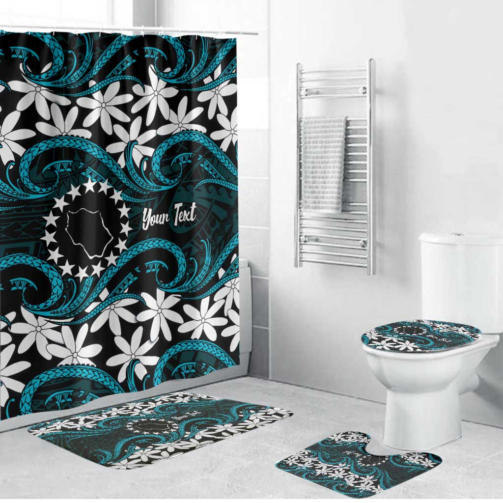 Personalised Cook Islands Penrhyn Atoll Bathroom Set Tiare Maori Polynesian Waves Tattoo LT14 Bathroom Set (4 pcs) Blue - Polynesian Pride