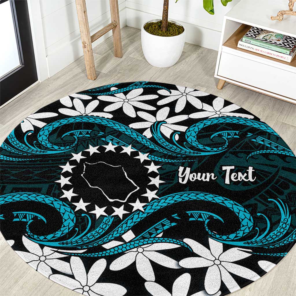 Personalised Cook Islands Penrhyn Atoll Round Carpet Tiare Maori Polynesian Waves Tattoo LT14 Blue - Polynesian Pride