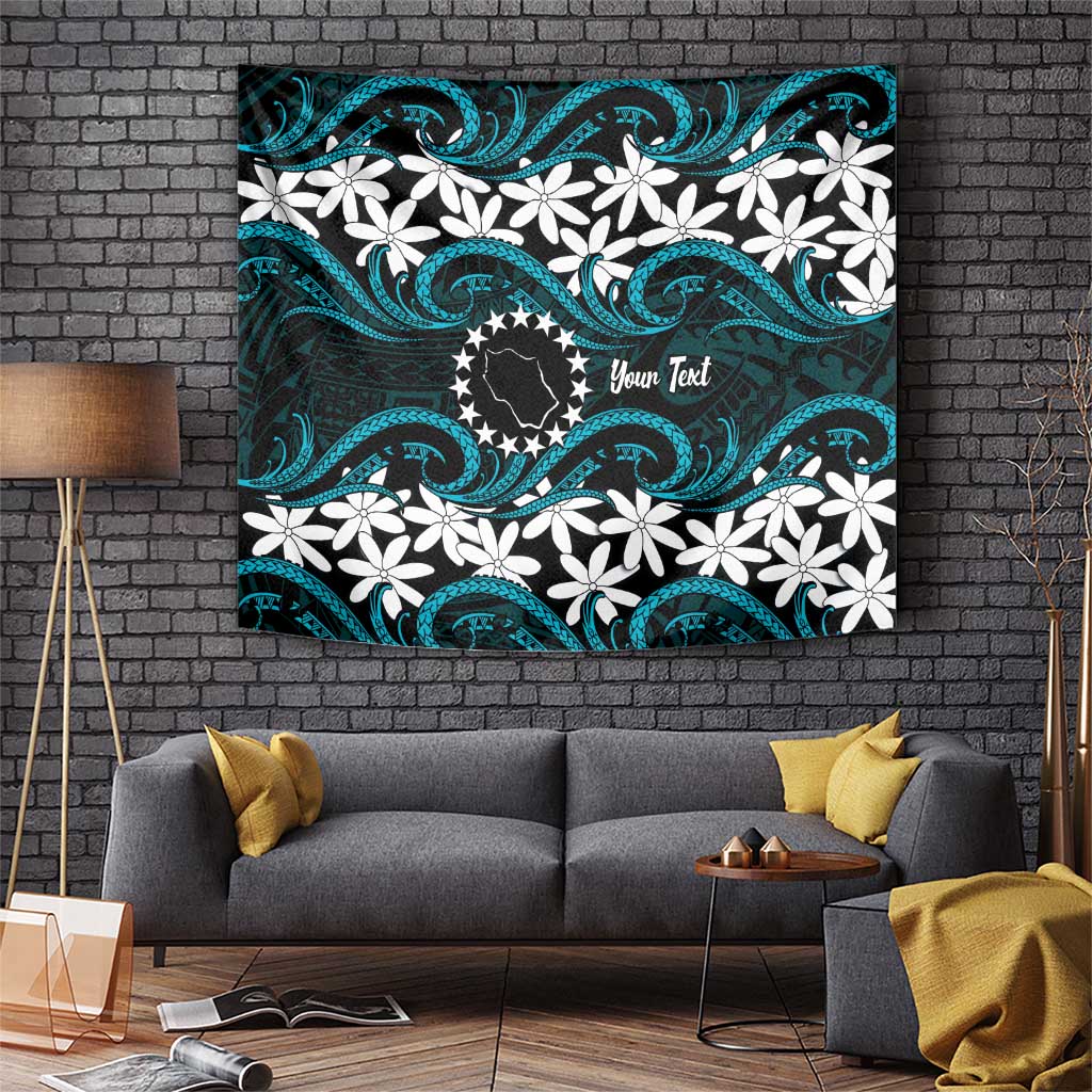 Personalised Cook Islands Penrhyn Atoll Tapestry Tiare Maori Polynesian Waves Tattoo LT14 Blue - Polynesian Pride