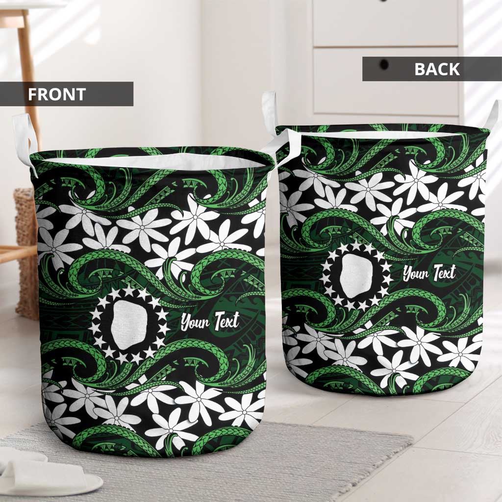Personalised Cook Islands Mitiaro Laundry Basket Tiare Maori Polynesian Waves Tattoo LT14 - Polynesian Pride