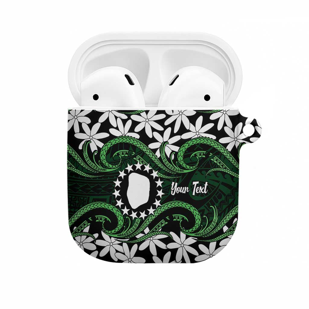 Personalised Cook Islands Mitiaro AirPods Case Tiare Maori Polynesian Waves Tattoo LT14 Green - Polynesian Pride