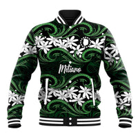 Personalised Cook Islands Mitiaro Baseball Jacket Tiare Maori Polynesian Waves Tattoo LT14 Unisex Green - Polynesian Pride