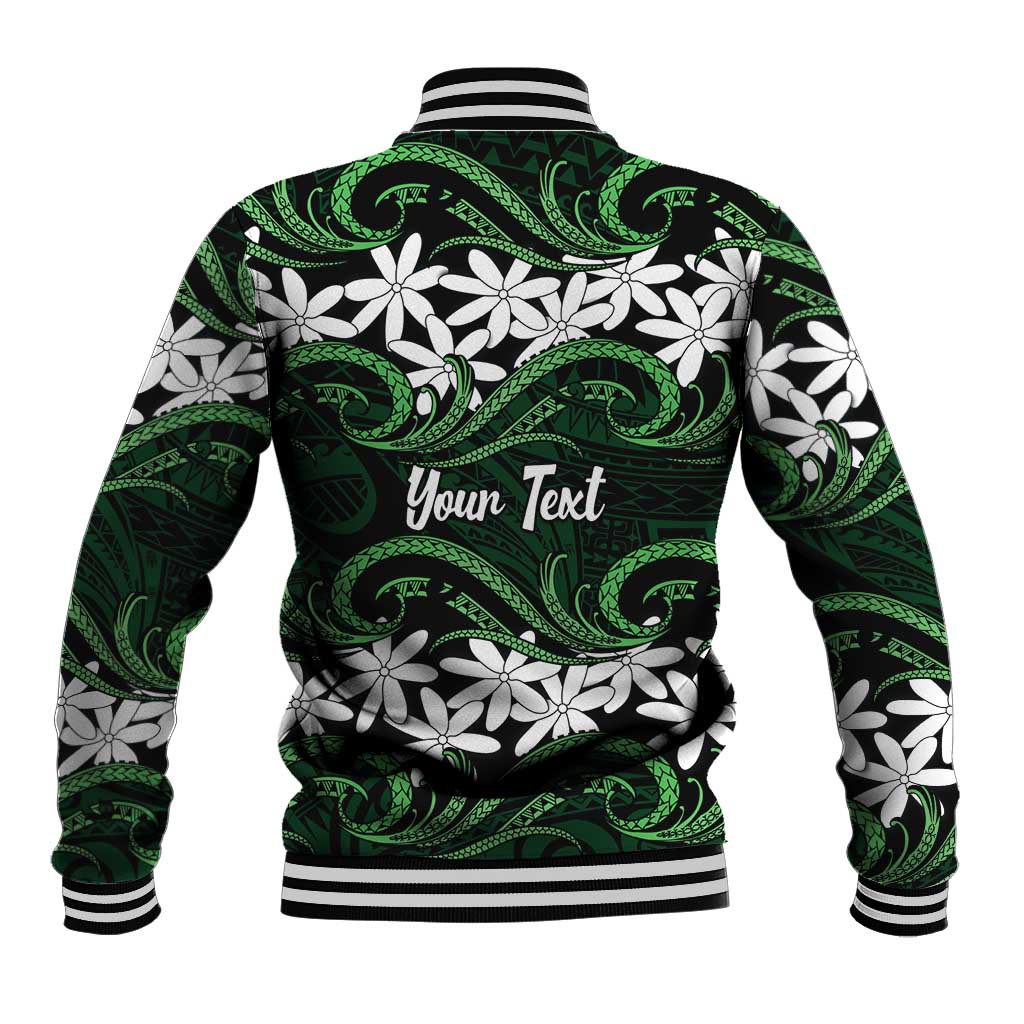 Personalised Cook Islands Mitiaro Baseball Jacket Tiare Maori Polynesian Waves Tattoo LT14 - Polynesian Pride