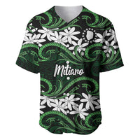Personalised Cook Islands Mitiaro Baseball Jersey Tiare Maori Polynesian Waves Tattoo LT14 Green - Polynesian Pride