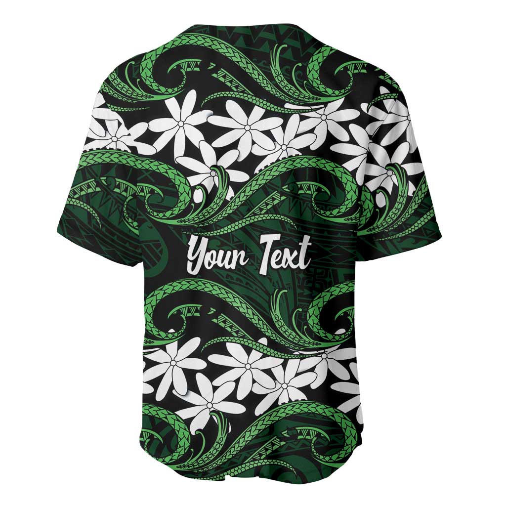Personalised Cook Islands Mitiaro Baseball Jersey Tiare Maori Polynesian Waves Tattoo LT14 - Polynesian Pride
