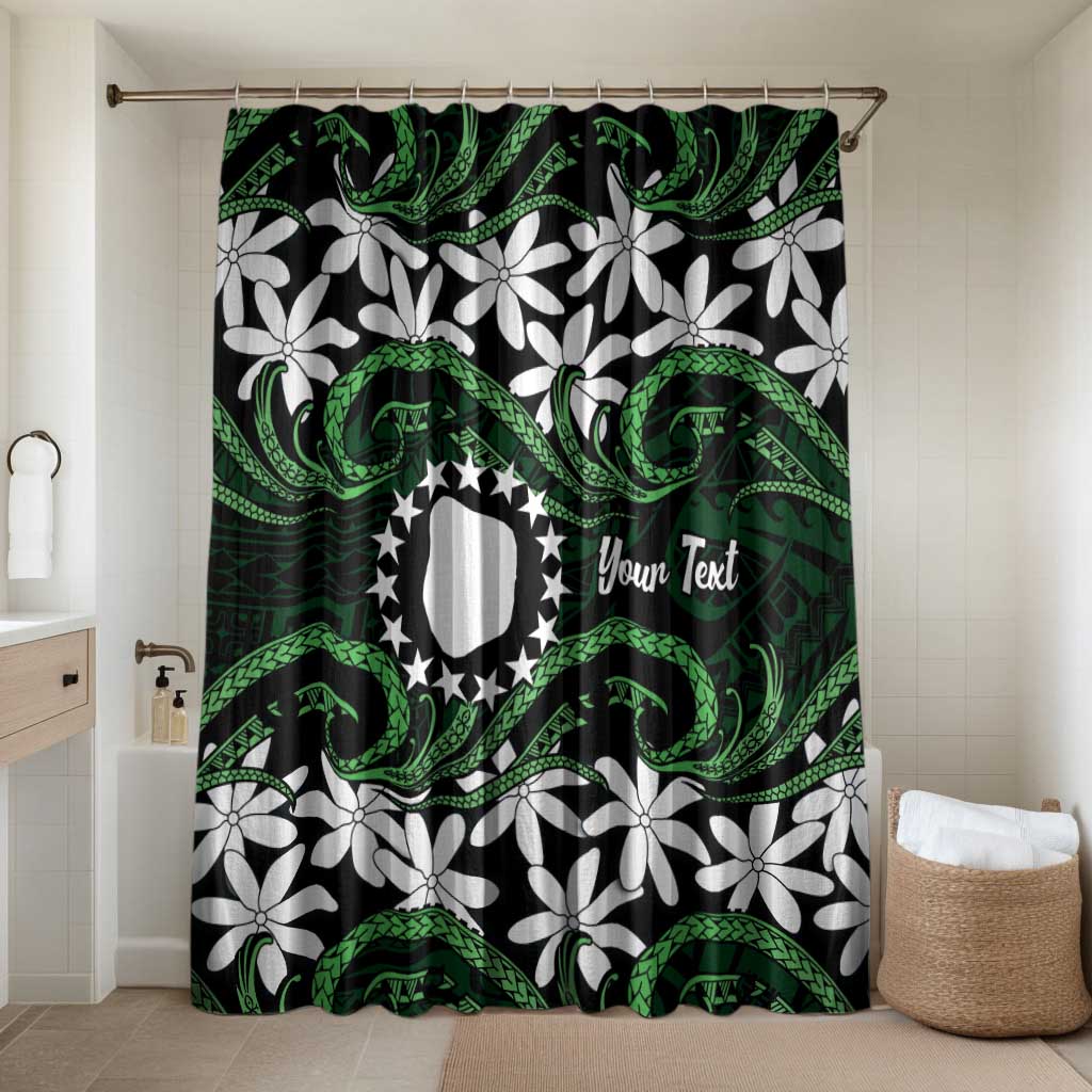 Personalised Cook Islands Mitiaro Bathroom Set Tiare Maori Polynesian Waves Tattoo LT14 Shower Curtain Only Green - Polynesian Pride