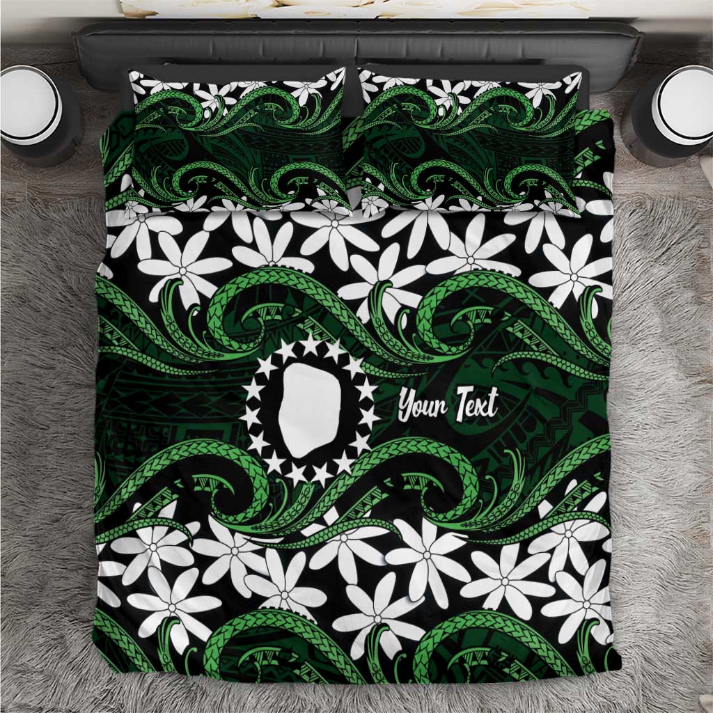 Personalised Cook Islands Mitiaro Bedding Set Tiare Maori Polynesian Waves Tattoo LT14 Green - Polynesian Pride