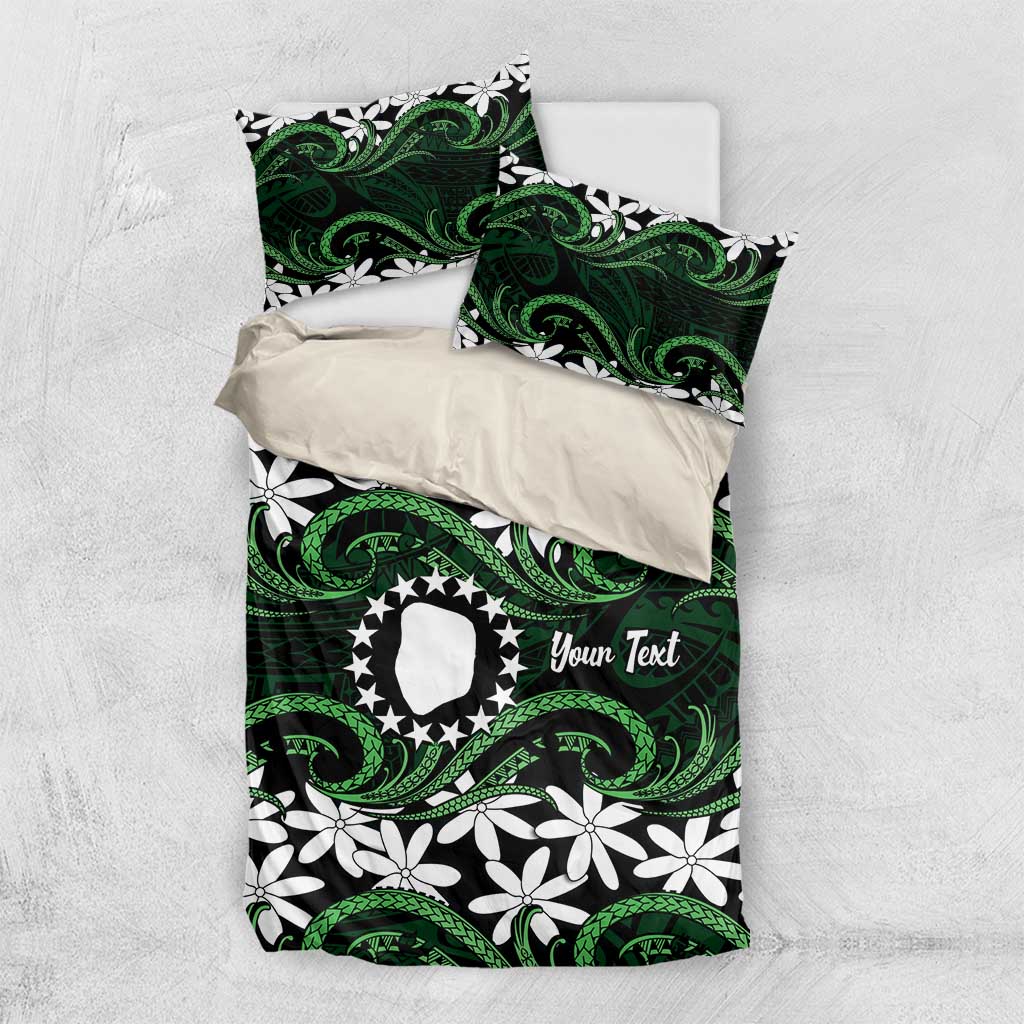 Personalised Cook Islands Mitiaro Bedding Set Tiare Maori Polynesian Waves Tattoo LT14 US Twin 172cm x 218cm Green - Polynesian Pride