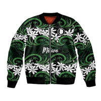 Personalised Cook Islands Mitiaro Bomber Jacket Tiare Maori Polynesian Waves Tattoo LT14 Unisex Green - Polynesian Pride