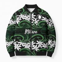 Personalised Cook Islands Mitiaro Bomber Puffer Jacket Tiare Maori Polynesian Waves Tattoo LT14 Unisex Green - Polynesian Pride