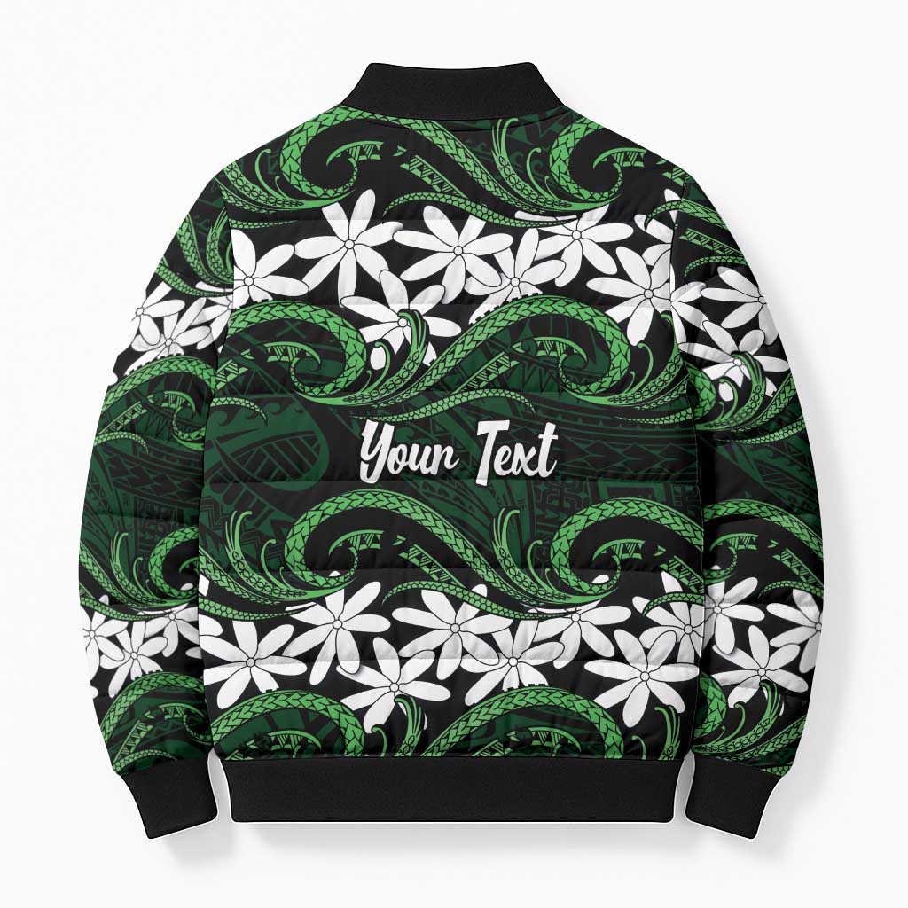 Personalised Cook Islands Mitiaro Bomber Puffer Jacket Tiare Maori Polynesian Waves Tattoo LT14 - Polynesian Pride