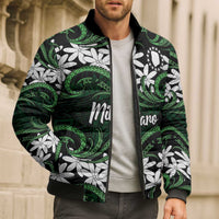Personalised Cook Islands Mitiaro Bomber Puffer Jacket Tiare Maori Polynesian Waves Tattoo LT14 - Polynesian Pride