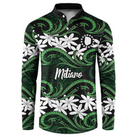 Personalised Cook Islands Mitiaro Button Sweatshirt Tiare Maori Polynesian Waves Tattoo LT14 Green - Polynesian Pride