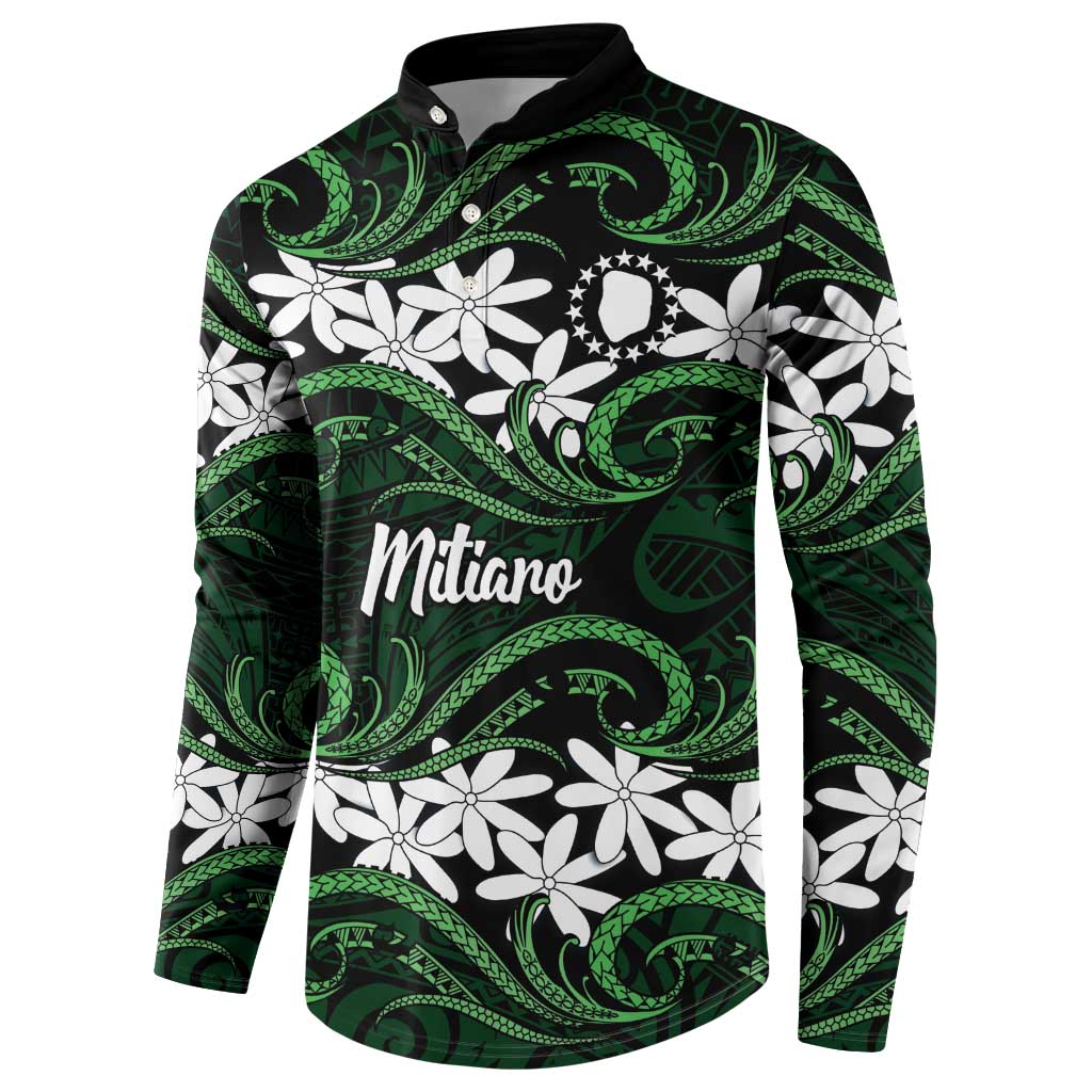 Personalised Cook Islands Mitiaro Button Sweatshirt Tiare Maori Polynesian Waves Tattoo LT14 - Polynesian Pride